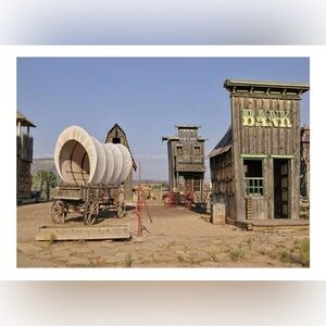 Wild West Backdrop, 8 x 10, Vintage Wood Bank Wagon Carriage Background